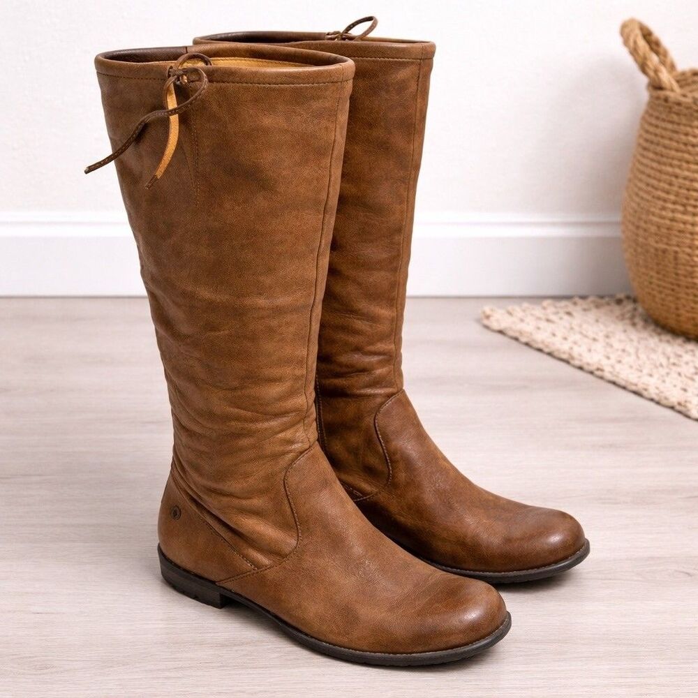 Born Womens‎ 6.5 Knee High Pull on Brown Round Toe Riding Boots